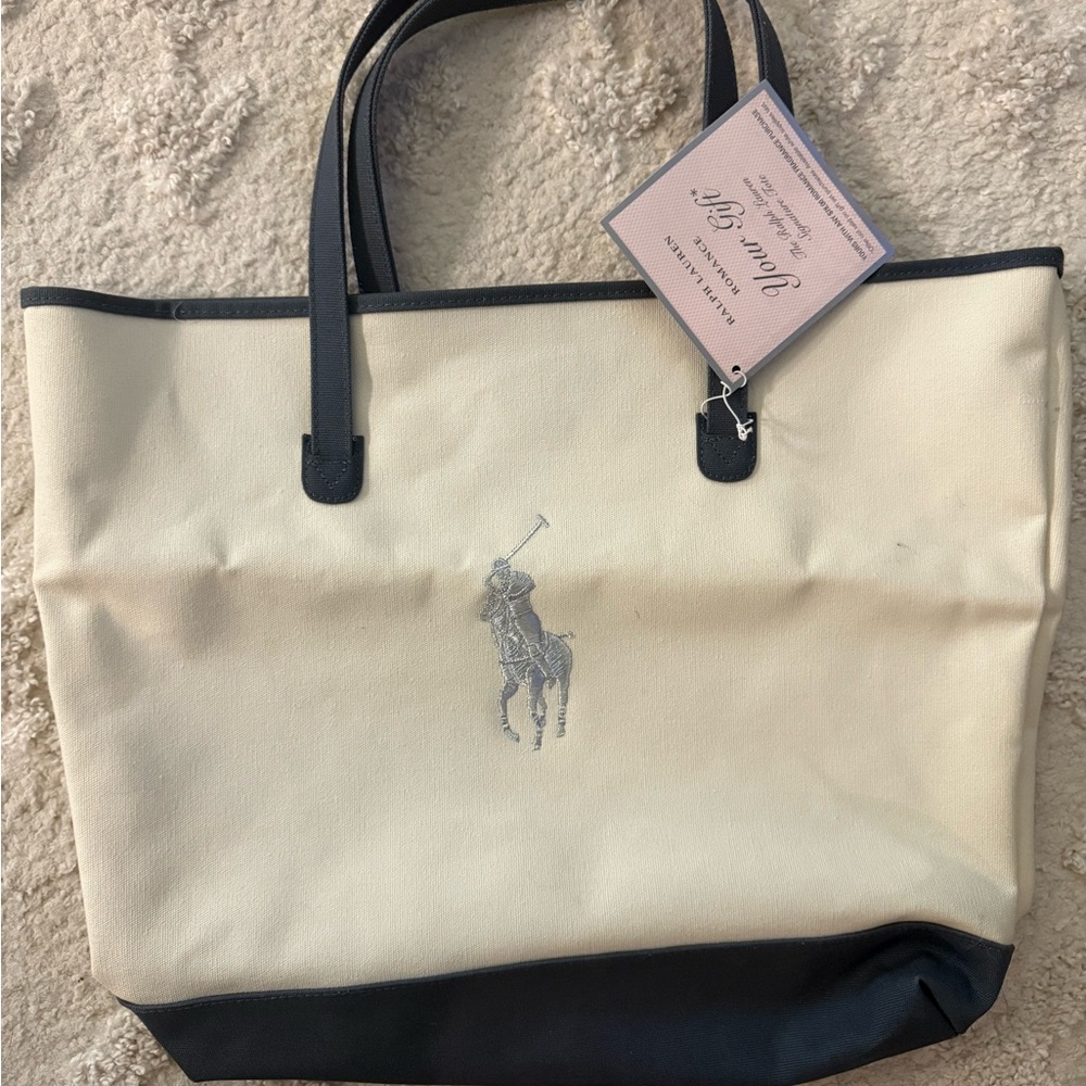 Ralph Lauren Cream and Black Men's Tote Bag